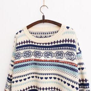 Tribal Print Loose Sweater