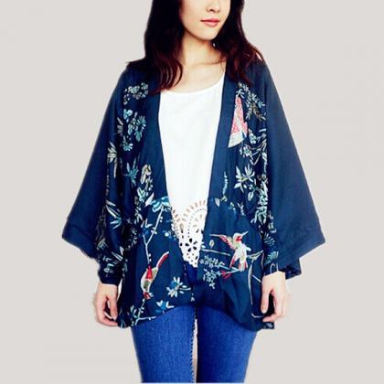 Blue Flower Kimono Cardigan, Kimono Jacket