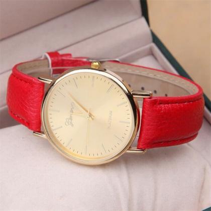 Women Watch, Fashion Pu Leather Gold Wrist Watch..