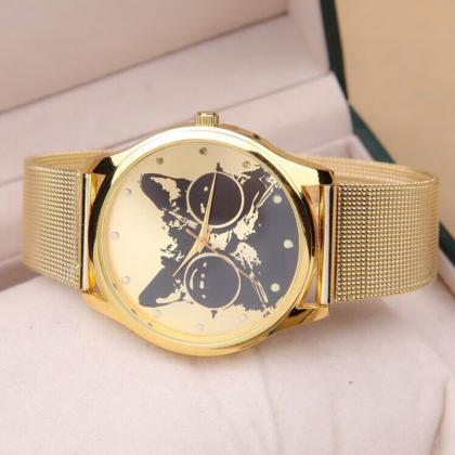 Women Fashion Cat Gold Wrist Watch