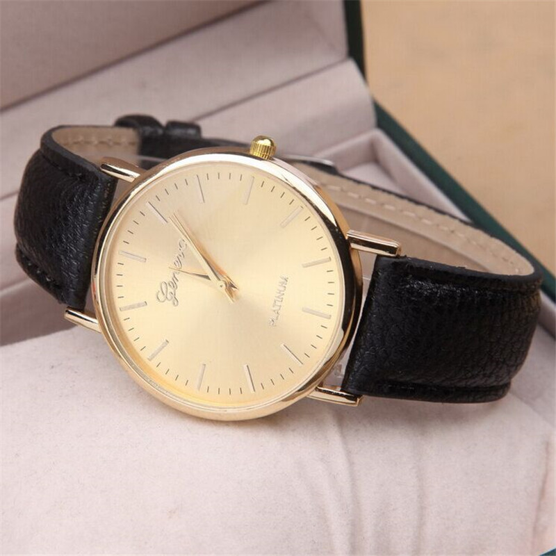Women Watch, Fashion Pu Leather Gold Wrist Watch For Women